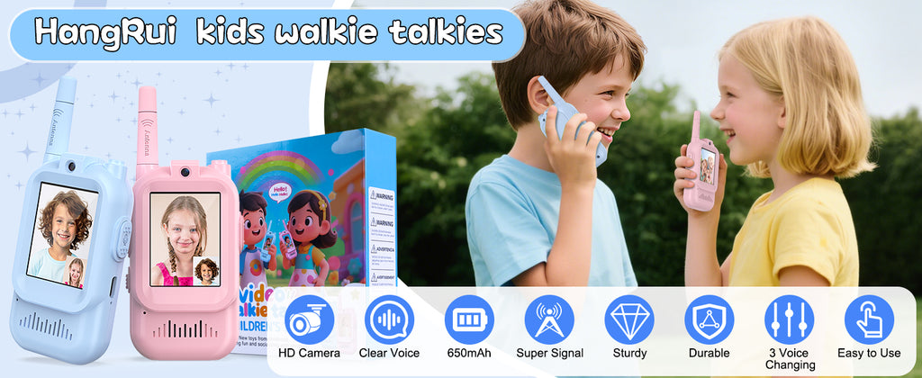 Kids Video Walkie Talkies 2 Pack Long Range Walkie-Talkie Rechargeable for Indoor Camping Hiking Travel Gift for Boys Girls