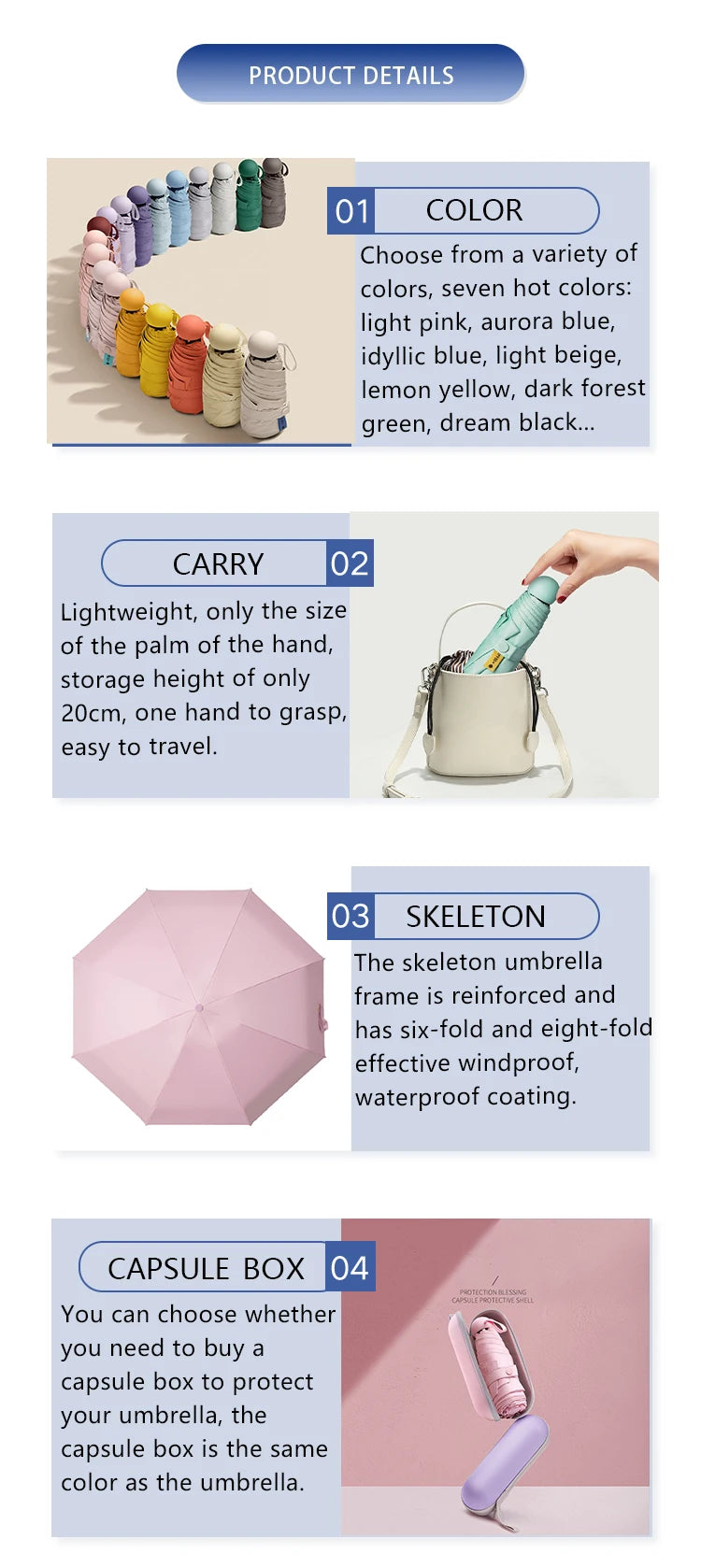 Ultralight And Compact Portable Capsule Umbrella UV Protection Umbrella Mini Five-fold Umbrella