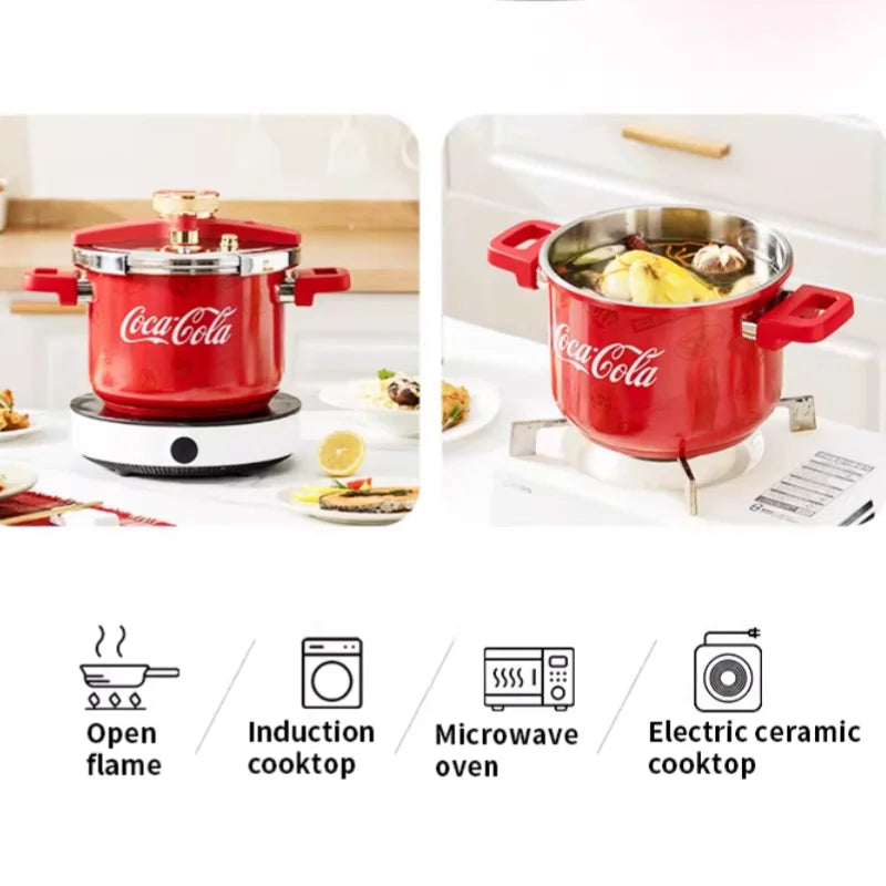 Coca Cola 6L Stainless Steel Pressure Cooker Explosion-Proof Cooking Pots Presion Multi-Cooker for Gas & Induction Cooktops