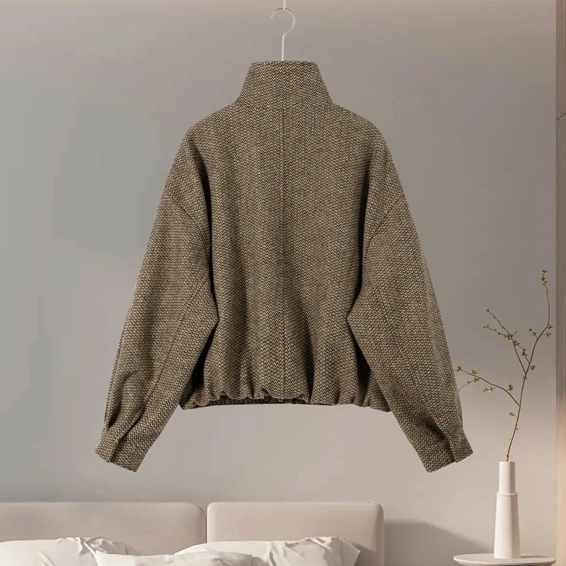 Street Women Sets Herringbone Twill Women's Jacket Elastic Hem Solid Bow Stacked Wave H em Women's Dress Casual Chic Suit Ladies