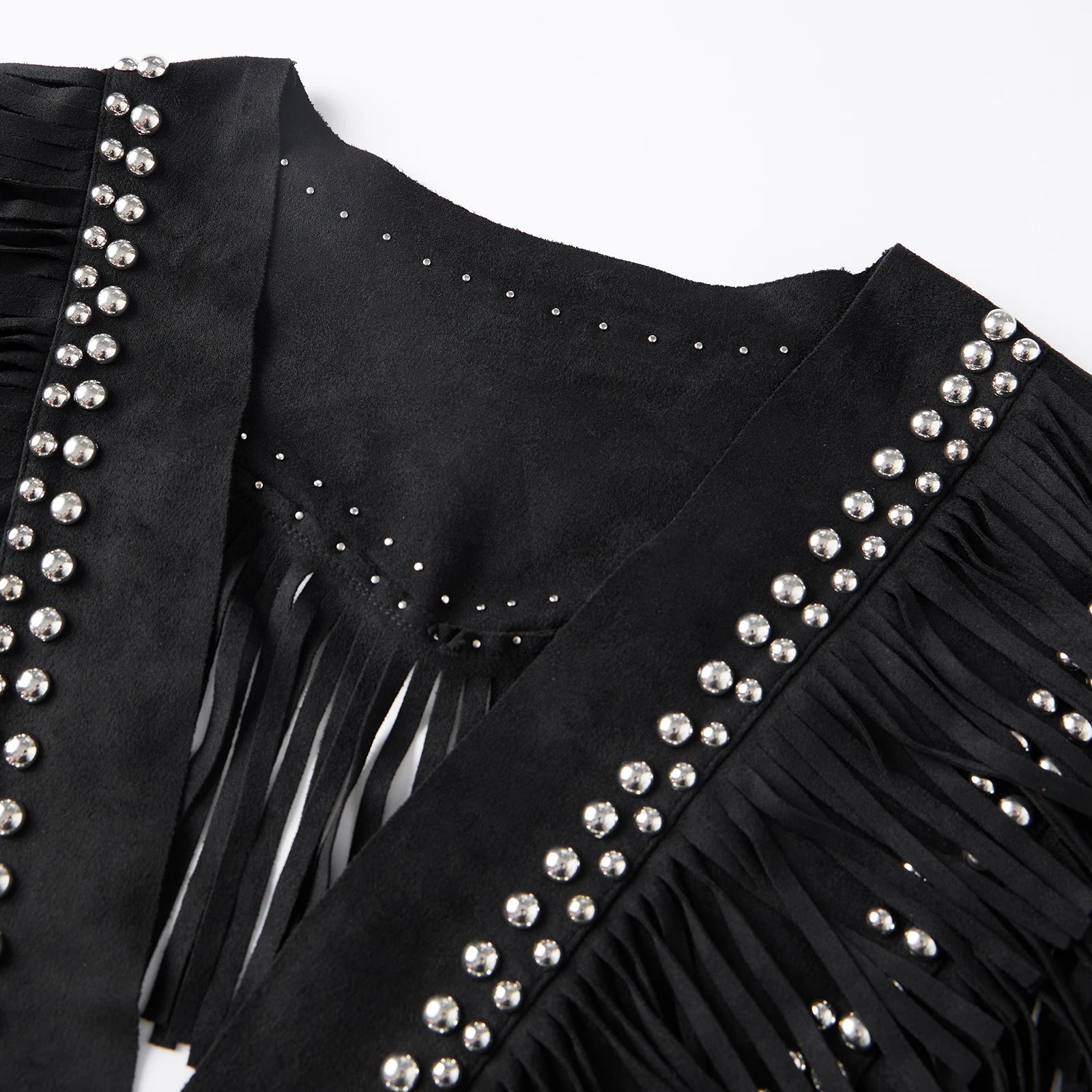 Women Studded Suede Collar Shawl Scarf Wrap Western Fringe Vest Boho Hippie Cowgirl Outfits
