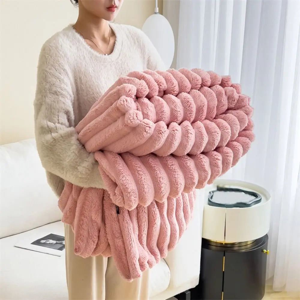 New Cotton Warm Blanket Spandex Solid Color Throw Blanket Double Sided Ultra Soft Plush Striped Blankets Home Office