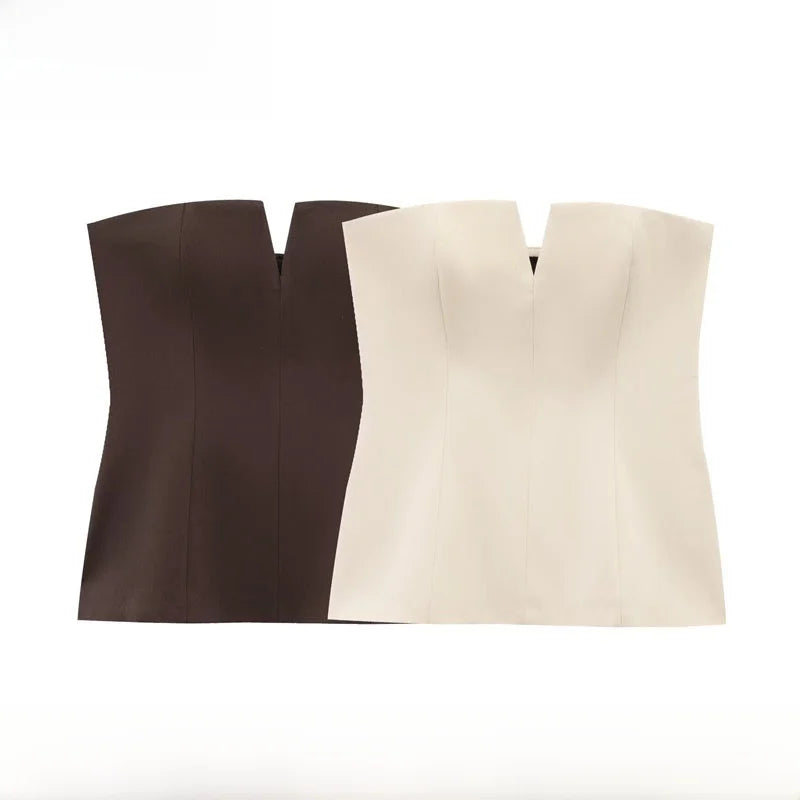 Spring Summer New Women's Sexy Strapless Tube Top ZR Style Commute Zipper Slim Fit Polyester Fiber Single Piece Regular Length