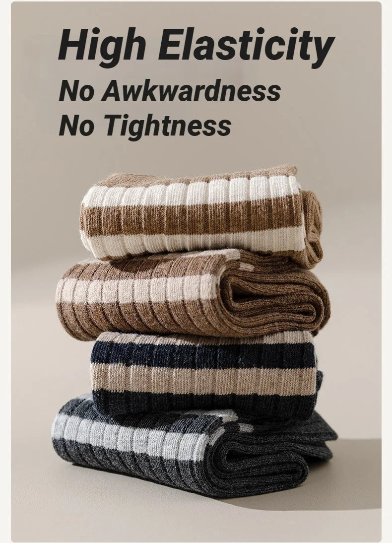 2026 Summer Mens Socks Spring Autumn Simple Casual Black White Striped Breathable Mid Tube High Quality Round Neck Socks
