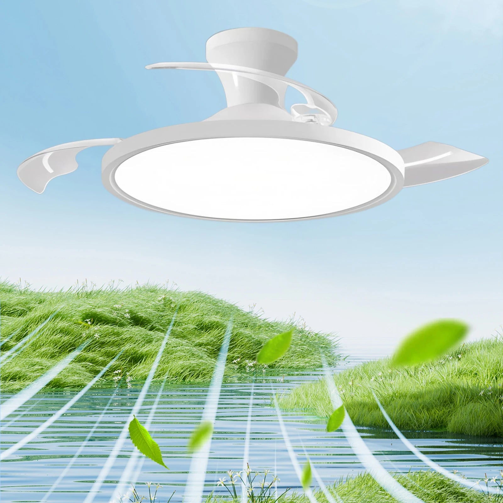 IRALAN Modern Invisible Ceiling Fan with LED Light DC motor Large Air Volume Remote Control for Bedroom Dining room
