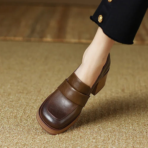 Shoes for Women Retro British Style Thick High Heels Loafers Platform Leather Shoes 2024 summer new French Square Toe Women Shoe