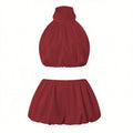 Two Pieces Set for Women Solid Color/Dot Sleeveless Backless Halter Neck Crop Tops with Mini Skirt Summer Suits
