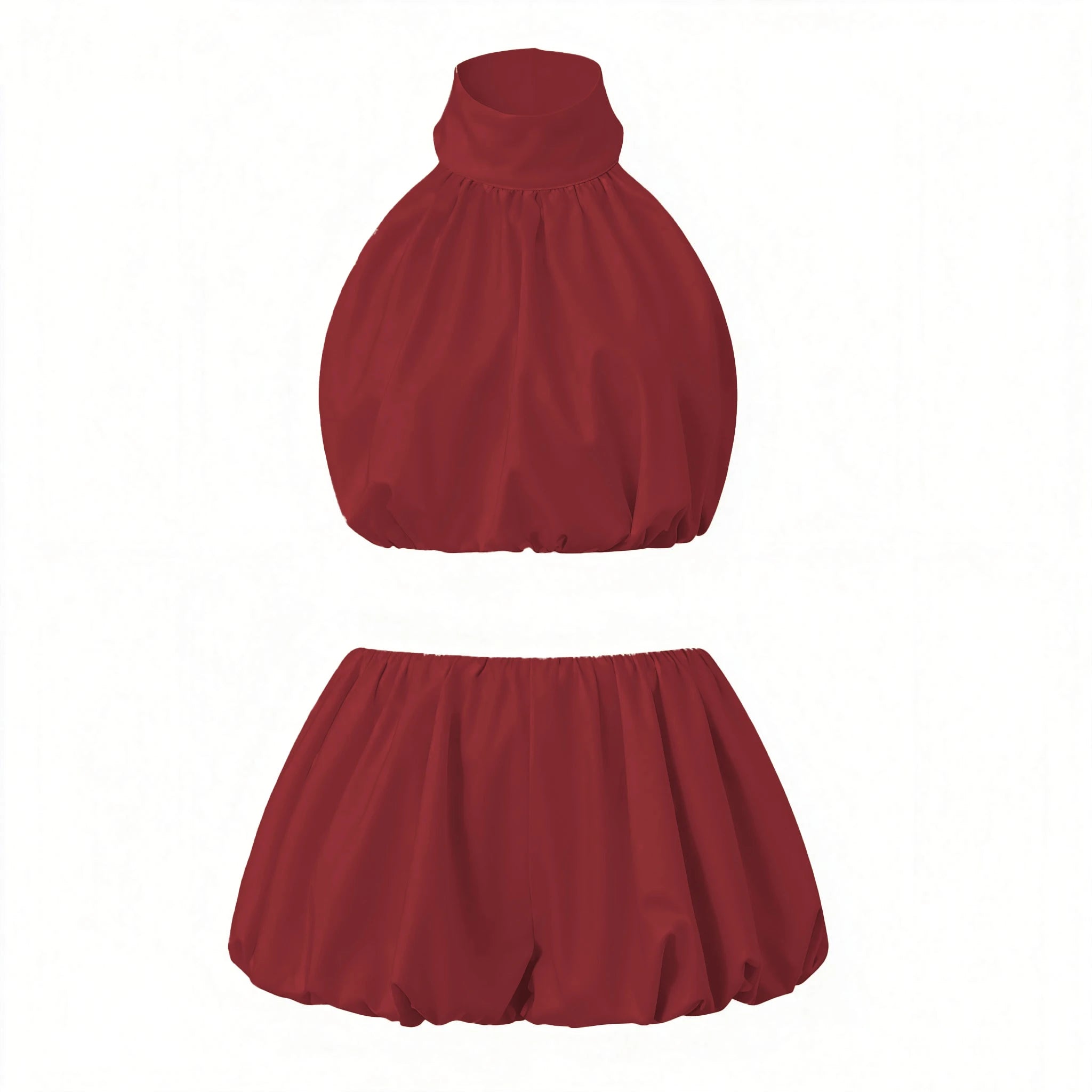 Two Pieces Set for Women Solid Color/Dot Sleeveless Backless Halter Neck Crop Tops with Mini Skirt Summer Suits