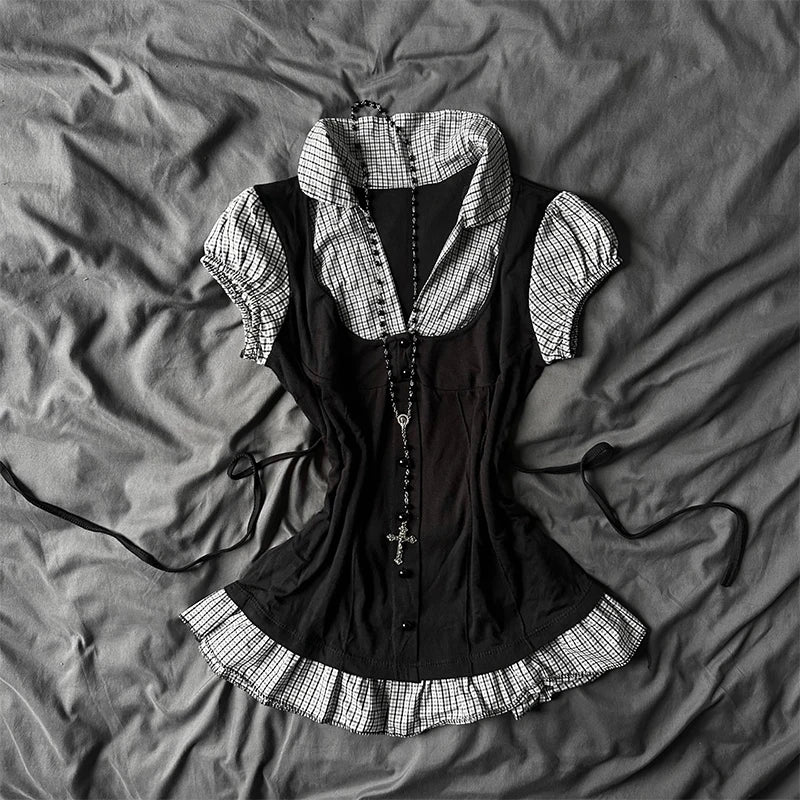 Y2K Gothic Aesthetic Top Square Neck Women's Retro Harajuku Fashion Casual Fairy Style Sweet and Cute Emotional Girl