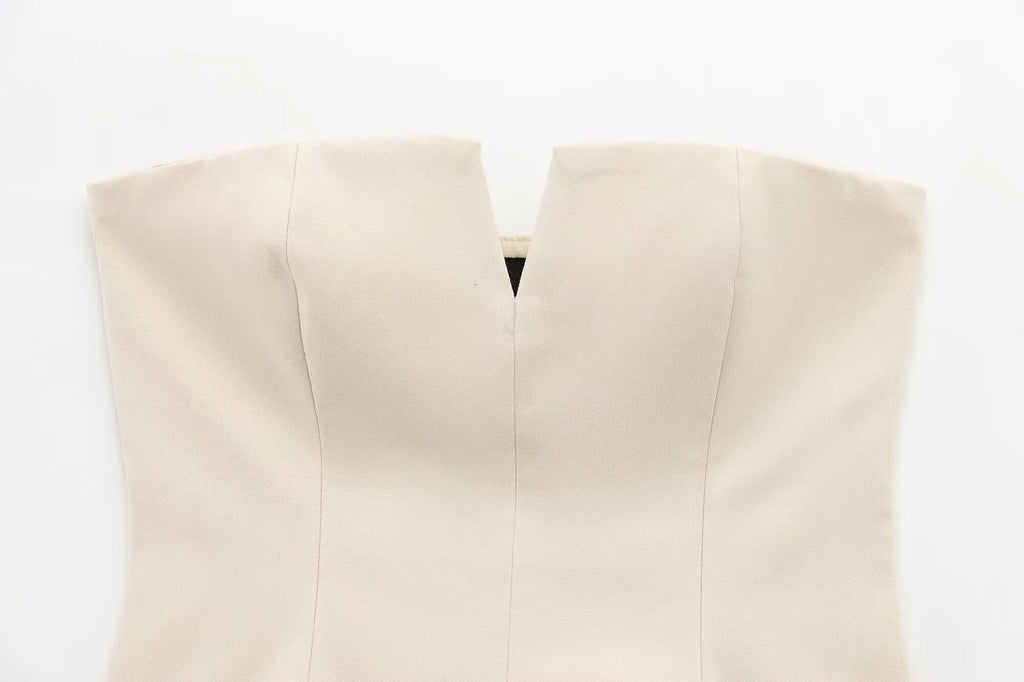 Spring Summer New Women's Sexy Strapless Tube Top ZR Style Commute Zipper Slim Fit Polyester Fiber Single Piece Regular Length