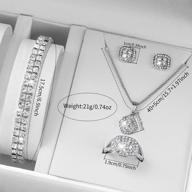 6PCS Luxury Rhinestone Women Quartz Watch Jewelry Set Elegant Ladies Wristwatch Accessories Gift Relogio Feminino（Without Box））