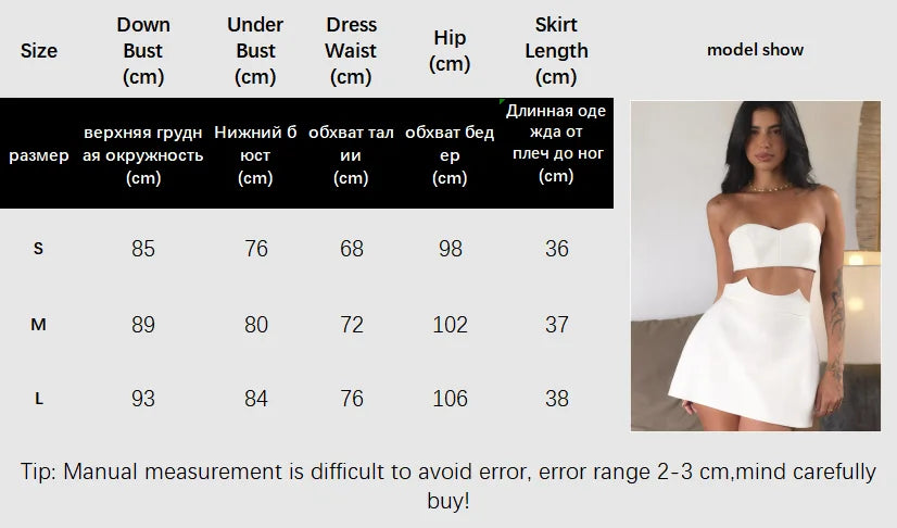 Minimalist White Design Mini Skirt Set Lady Sexy Strapless Backless Off Shoulder Slim Fit Vest Suit Summer Date Beach Party Wear