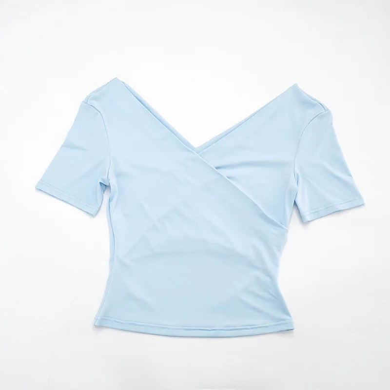 2026 New Women Cross V Neck Slim Waist Top Fashion Ins Style Top