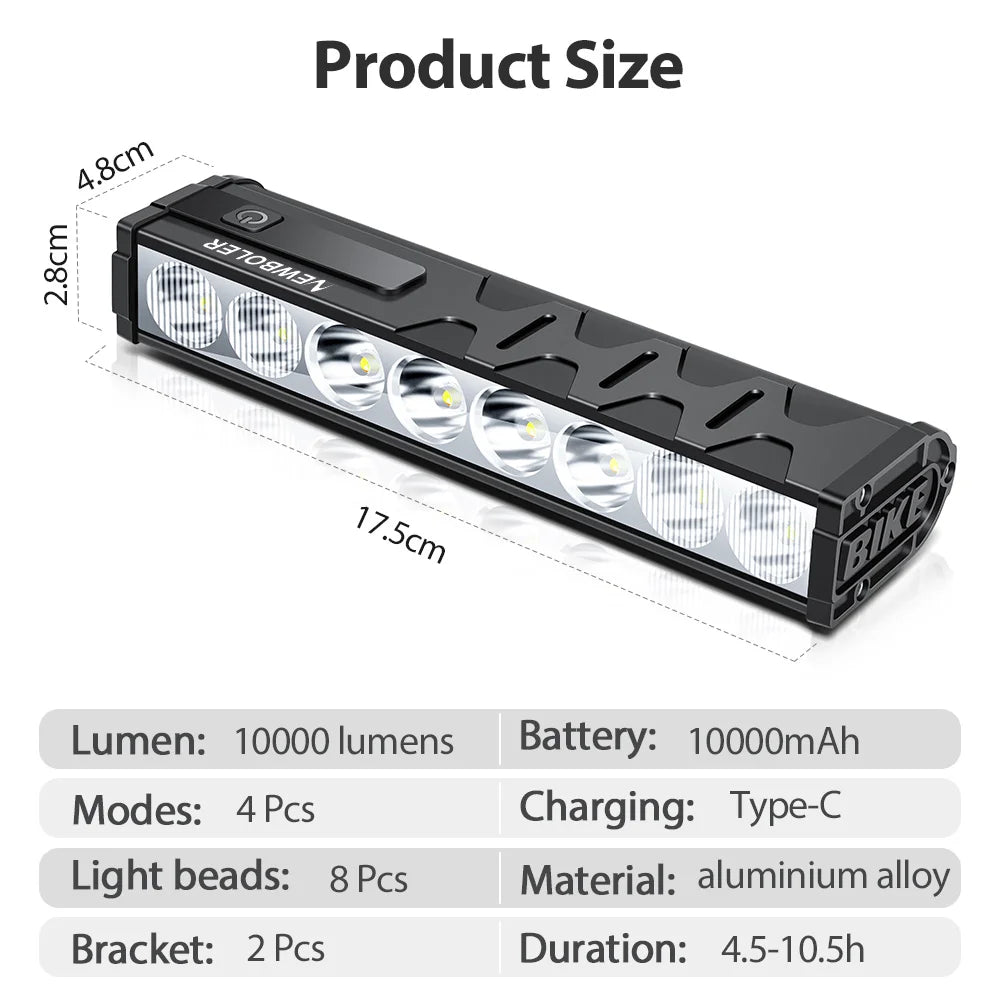 Bicycle Lights Front High Lumen Bike Light 10000mAh Power Bank Flashlight USB Charging MTB Road Cycling Lamp Accessories