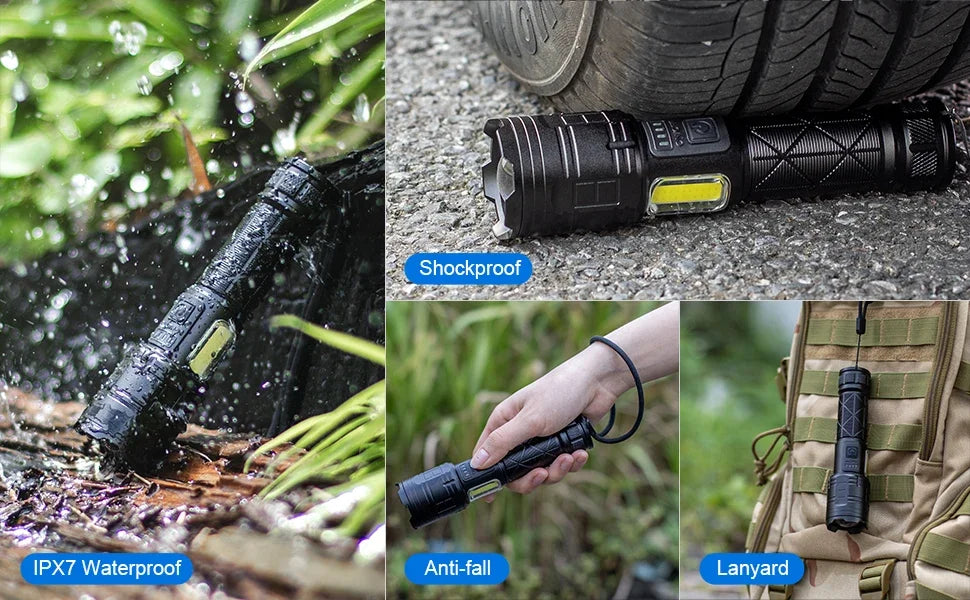 990000LM High Power Rechargeable Flashlights Super Bright LED Flashlight 7 Mode Powerful Flash Light Power Bank for Home Camping