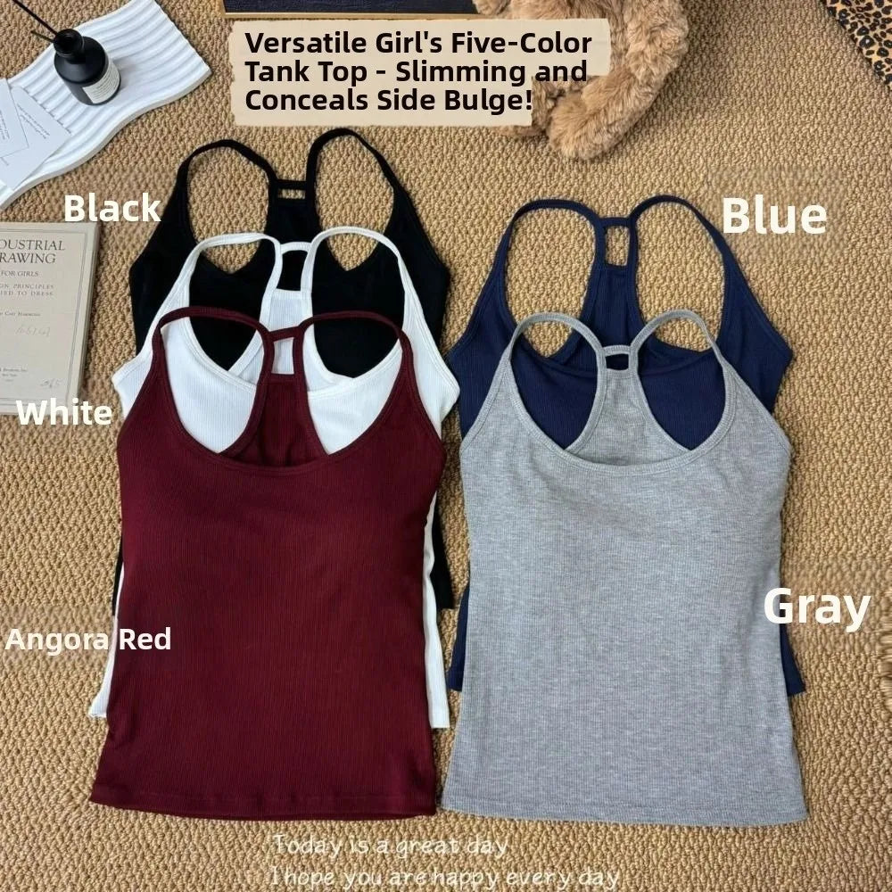 Casual U Neck Summer Tank Tops Sleeveless With Pad Fitted Tops Camisoles Slim Vest Corset for Women