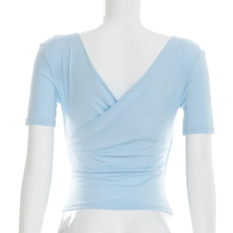 2026 New Women Cross V Neck Slim Waist Top Fashion Ins Style Top