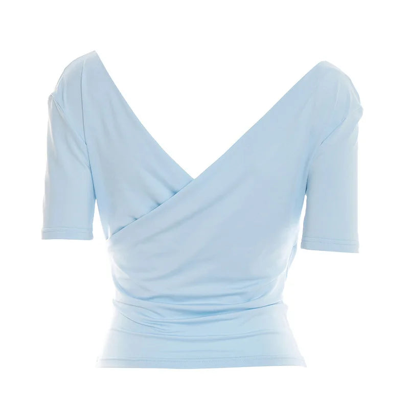 2026 New Women Cross V Neck Slim Waist Top Fashion Ins Style Top