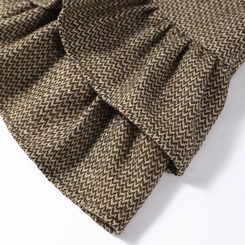Street Women Sets Herringbone Twill Women's Jacket Elastic Hem Solid Bow Stacked Wave H em Women's Dress Casual Chic Suit Ladies