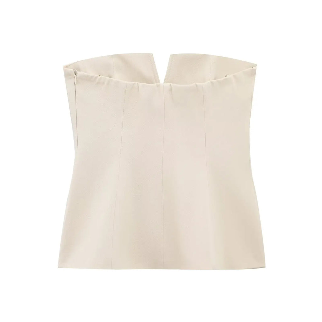 Spring Summer New Women's Sexy Strapless Tube Top ZR Style Commute Zipper Slim Fit Polyester Fiber Single Piece Regular Length