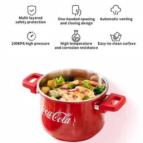 Coca Cola 6L Stainless Steel Pressure Cooker Explosion-Proof Cooking Pots Presion Multi-Cooker for Gas & Induction Cooktops