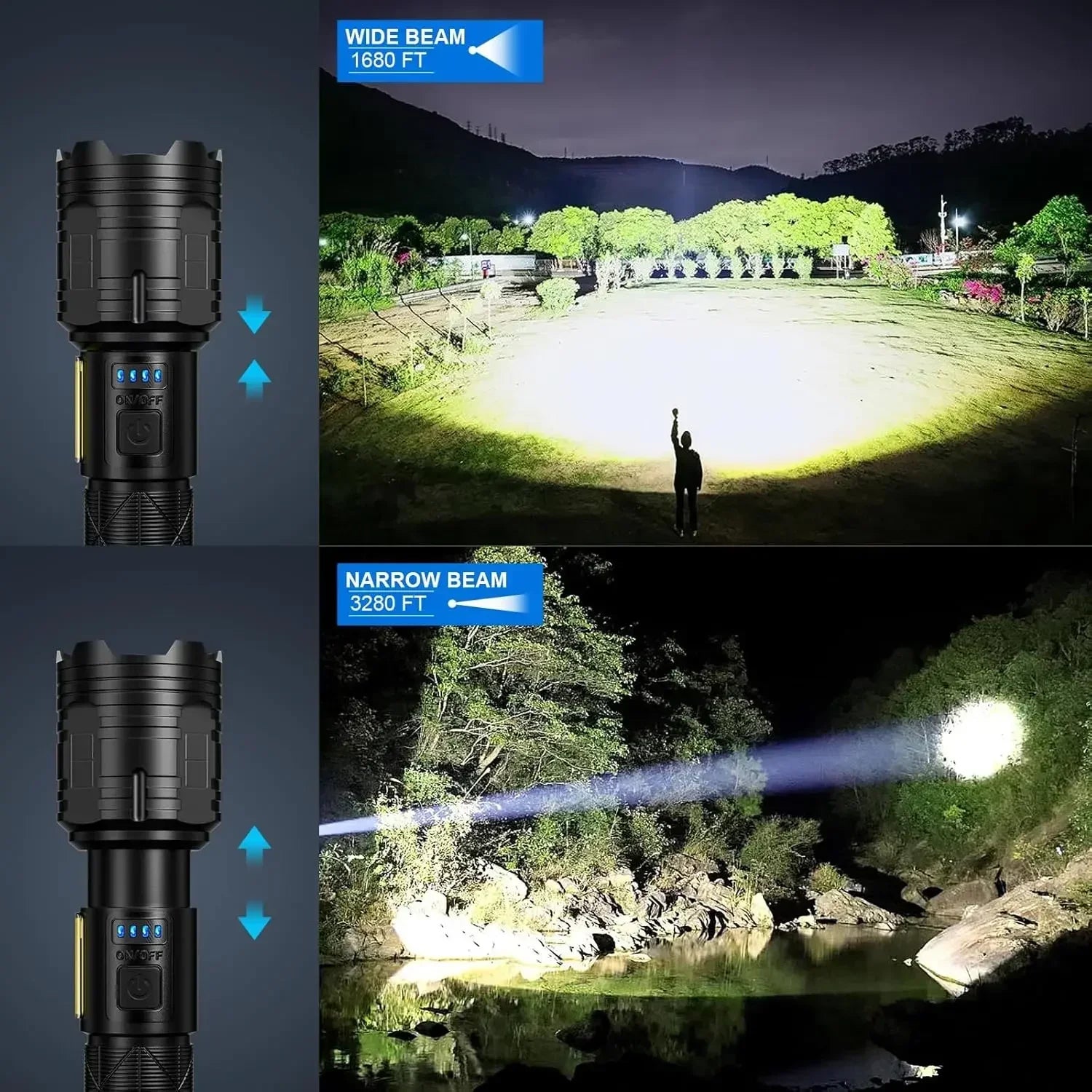 990000LM High Power Rechargeable Flashlights Super Bright LED Flashlight 7 Mode Powerful Flash Light Power Bank for Home Camping
