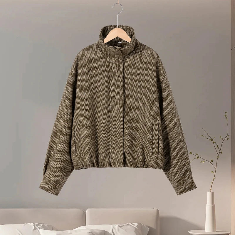 Street Women Sets Herringbone Twill Women's Jacket Elastic Hem Solid Bow Stacked Wave H em Women's Dress Casual Chic Suit Ladies