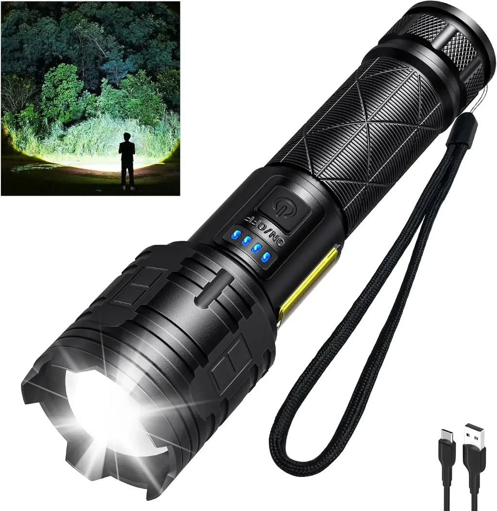 990000LM High Power Rechargeable Flashlights Super Bright LED Flashlight 7 Mode Powerful Flash Light Power Bank for Home Camping