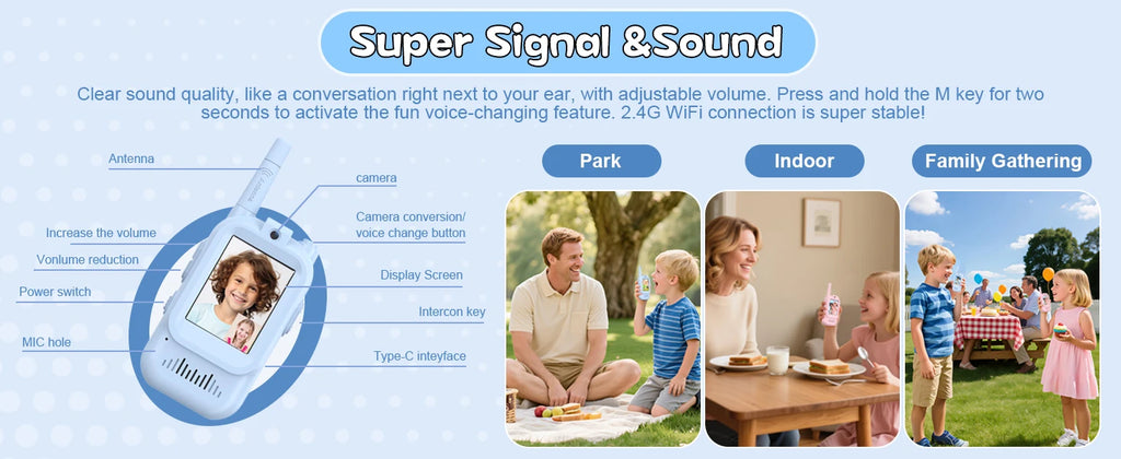 Kids Video Walkie Talkies 2 Pack Long Range Walkie-Talkie Rechargeable for Indoor Camping Hiking Travel Gift for Boys Girls
