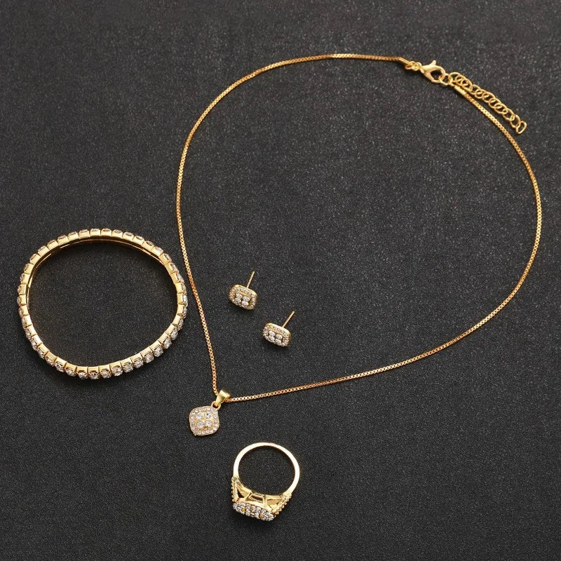6PCS Luxury Rhinestone Women Quartz Watch Jewelry Set Elegant Ladies Wristwatch Accessories Gift Relogio Feminino（Without Box））