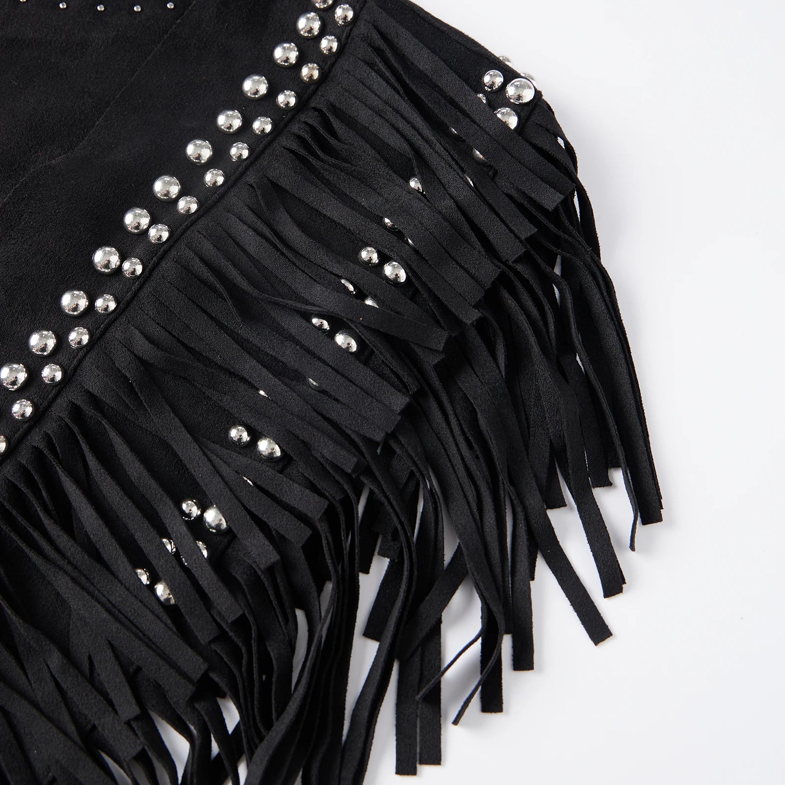 Women Studded Suede Collar Shawl Scarf Wrap Western Fringe Vest Boho Hippie Cowgirl Outfits
