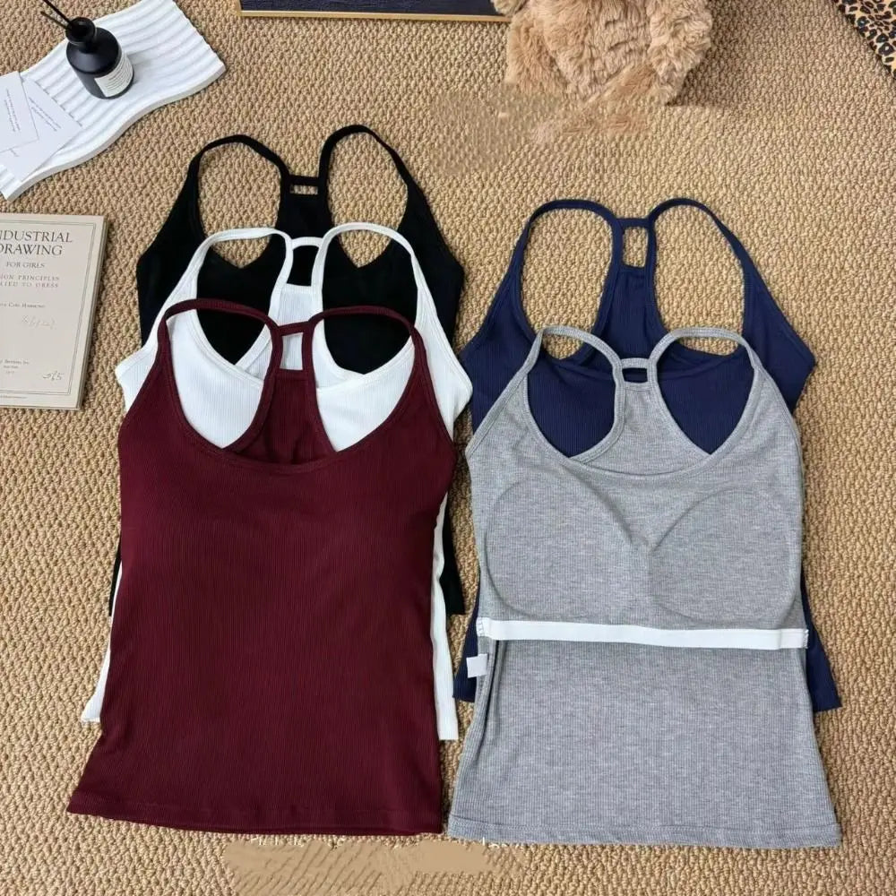 Casual U Neck Summer Tank Tops Sleeveless With Pad Fitted Tops Camisoles Slim Vest Corset for Women